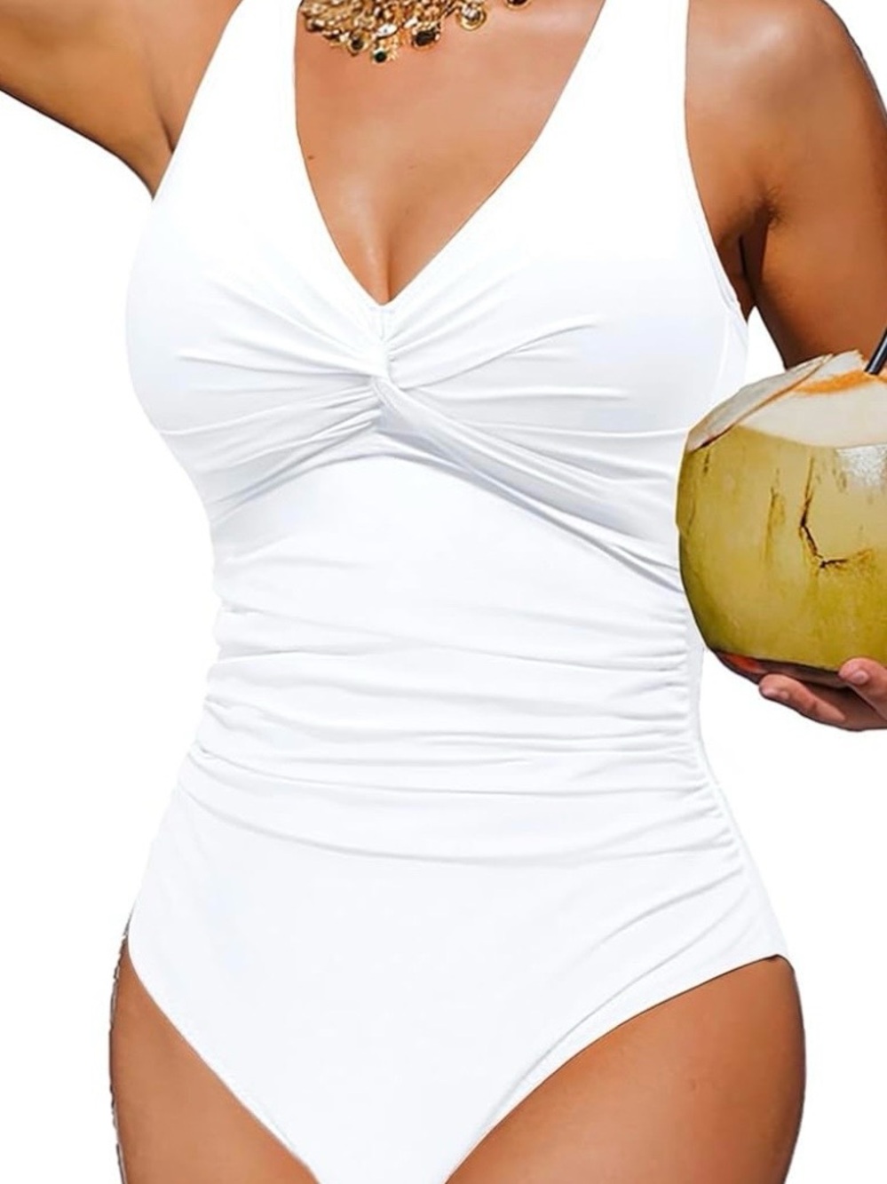 Classic White Twist-Front One-Piece Swimsuit - Women Swim
